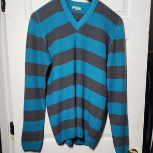Burberry V-Neck Striped Sweater in Blue and Gray *RARE*